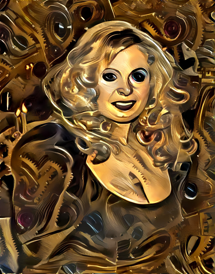 sally struthers, retextured with gold gears