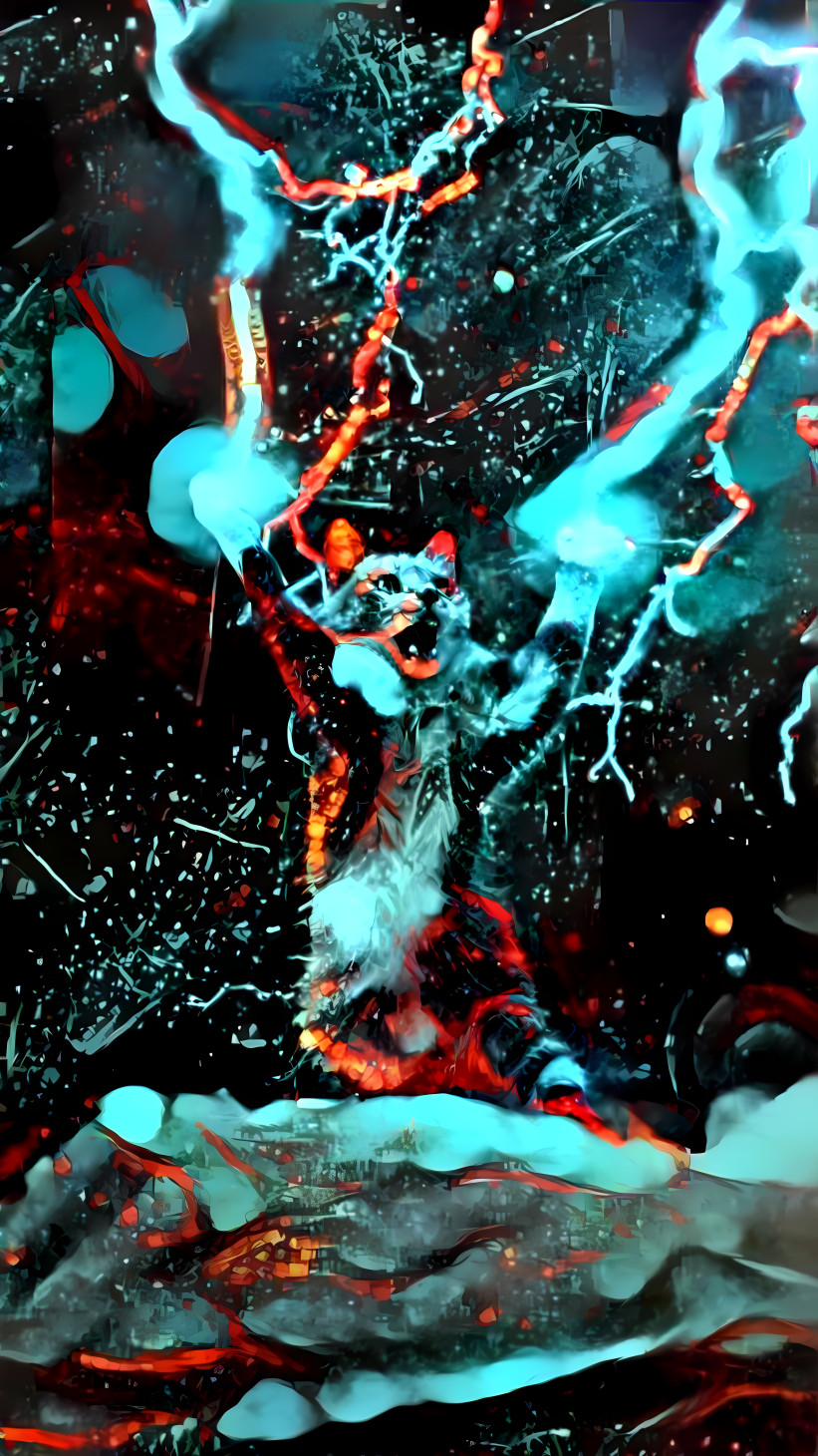 electric kitty - blue, red, lightning