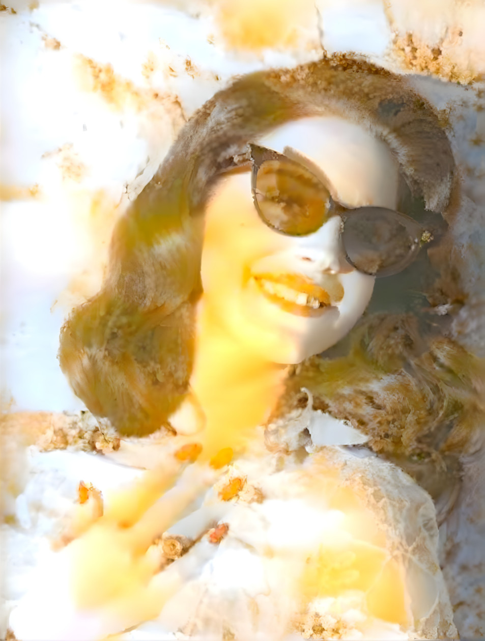 model in sunglasses, retextured, banana cream pie