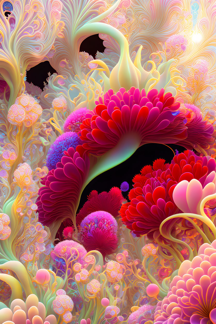 ai fantasy biomorphic flowers kawaii pastel colors
