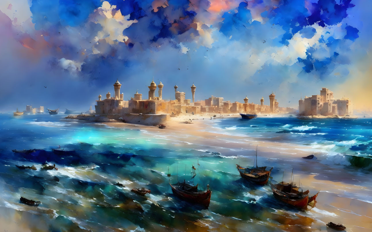 Alexandria Egypt, Mediteranien Sea, watercolor ink