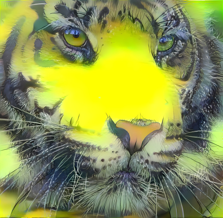 tiger made from spider on chartreuse background