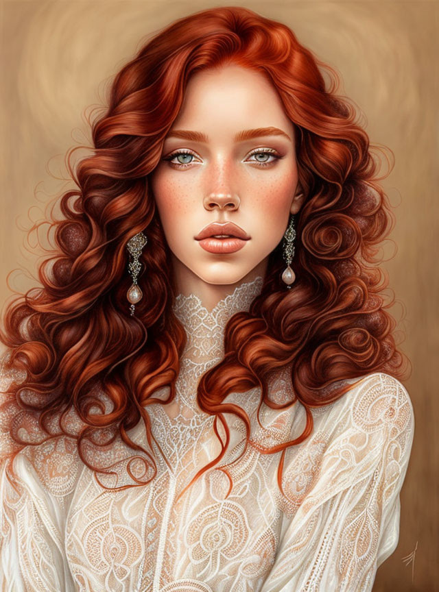 mysterious sensual red head beauty, art