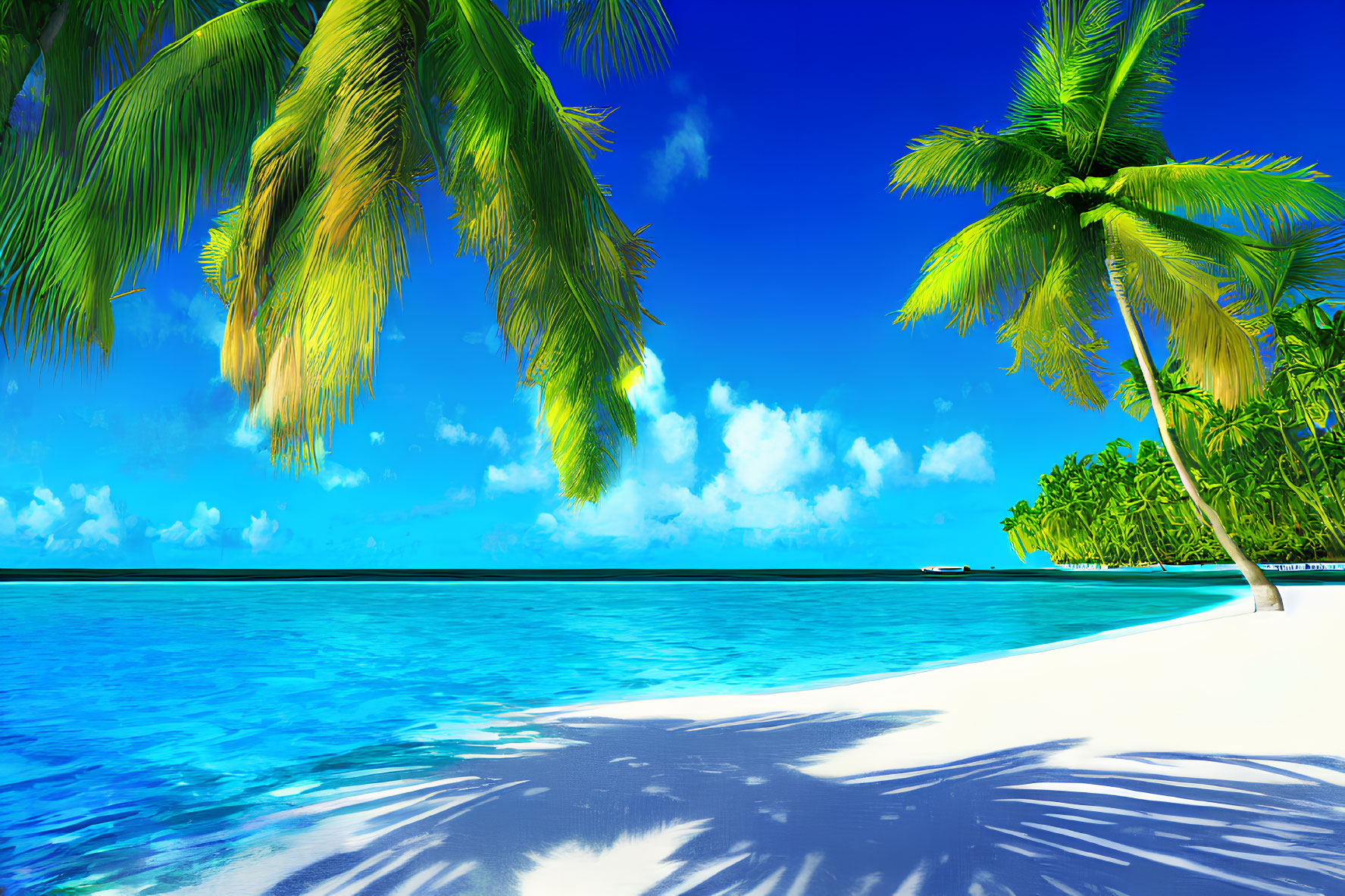 Tropical Beach Scene with Palm Trees and Turquoise Water