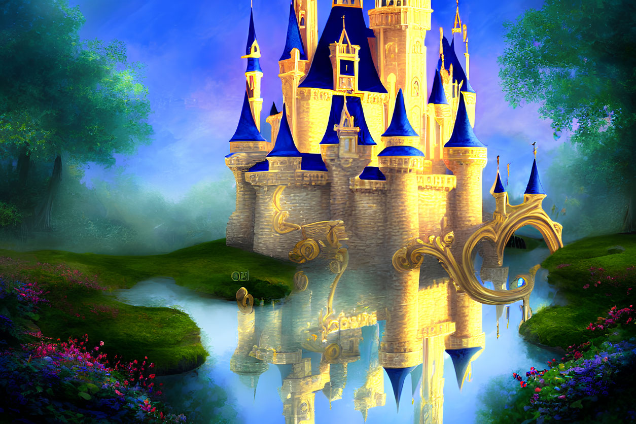 Illustration of Enchanting Fairy-Tale Castle in Mystical Landscape