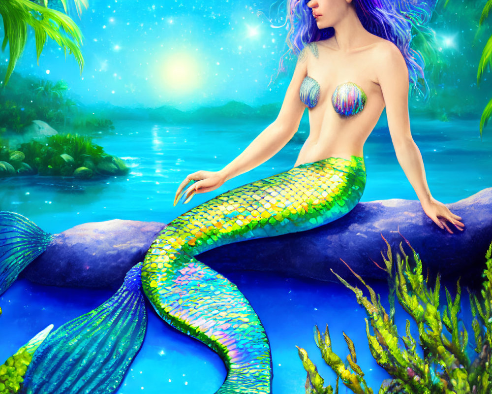 Vibrant mermaid illustration by serene lagoon