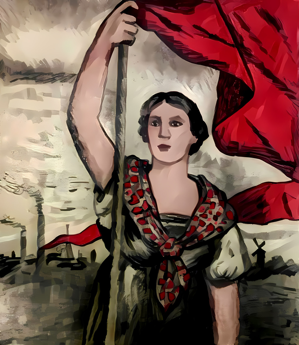 Woman Holding a Red Flag