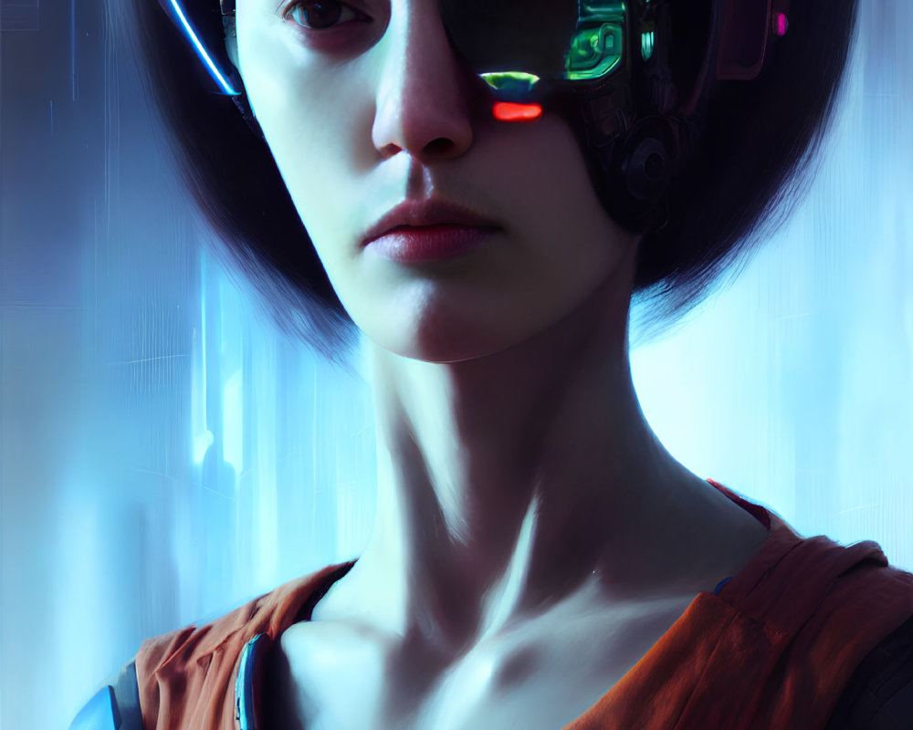 Futuristic digital painting of a woman with cybernetic enhancements