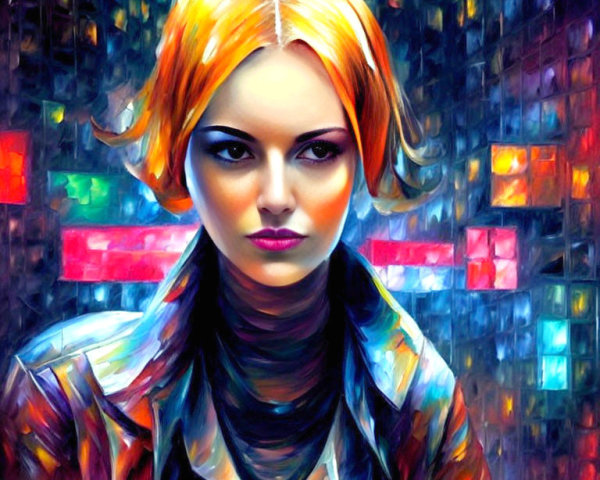 Colorful Stylized Portrait of Woman with Striking Orange Hair