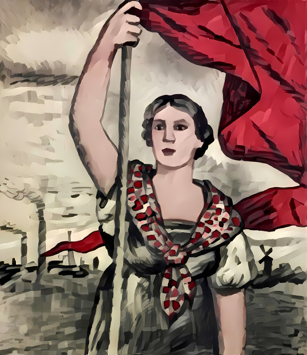Woman Holding a Red Flag