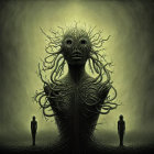 Surreal Artwork Featuring Eerie Figure and Silhouetted Figures
