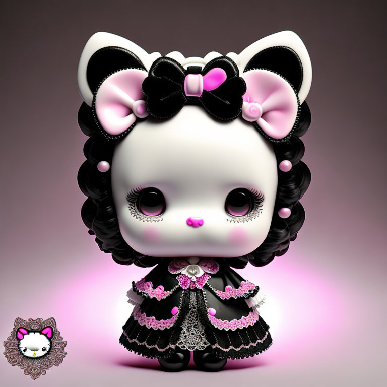 Chibi-style figurine in gothic outfit with cat-inspired design