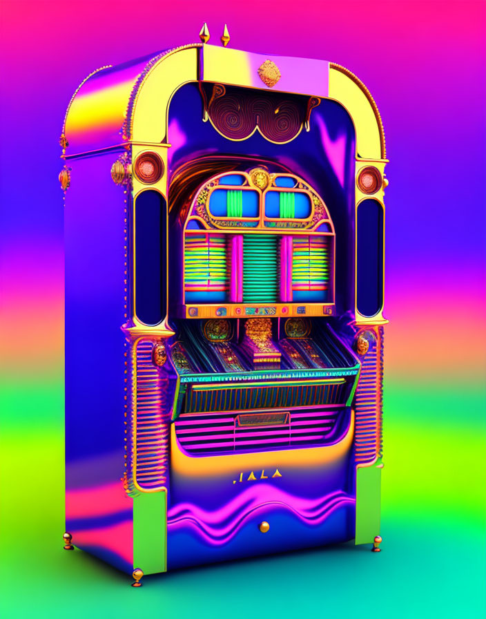 Colorful Retro Jukebox with Neon Rainbow Colors and Jazz Theme