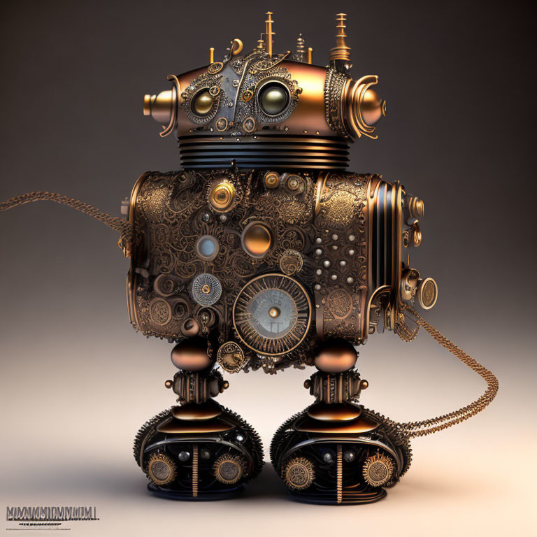 Steampunk-style Robot with Intricate Gears and Brass Tones