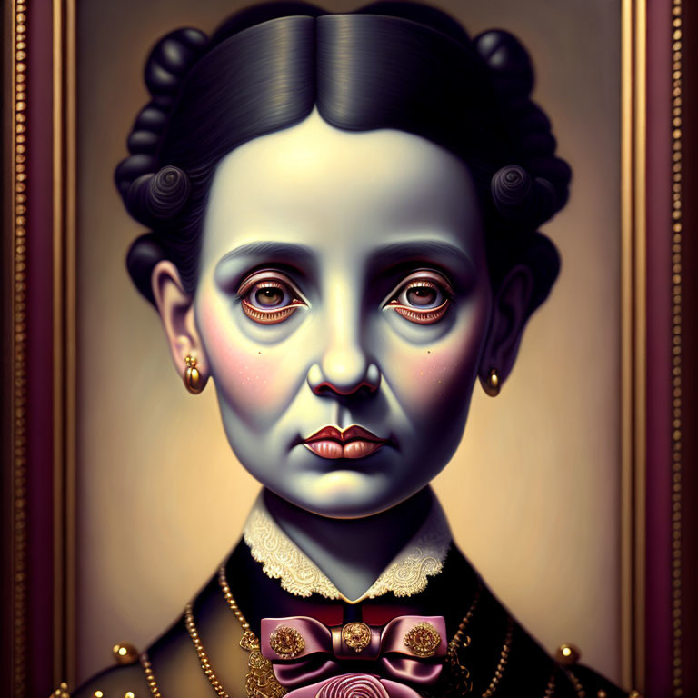 Victorian-era young woman portrait with large eyes and solemn expression