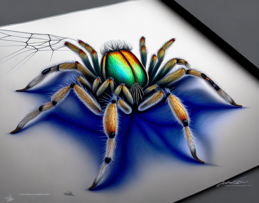 Colorful iridescent spider art with realistic and fantasy blend