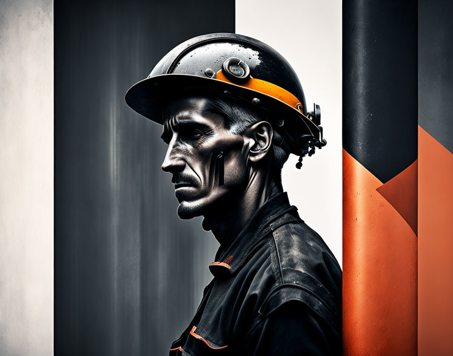 Person in Firefighter Helmet with Dramatic Side Profile Portrait