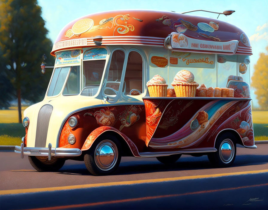 Vintage Ice Cream Truck with Colorful Artistic Decorations