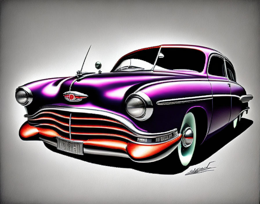 Stylized illustration of glossy purple classic car