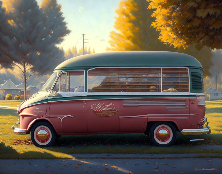 Classic Maroon and Cream Station Wagon in Autumn Suburban Setting