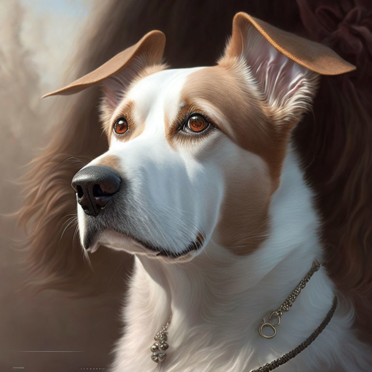 White and Brown Dog Portrait with Floppy Ears and Soulful Eyes