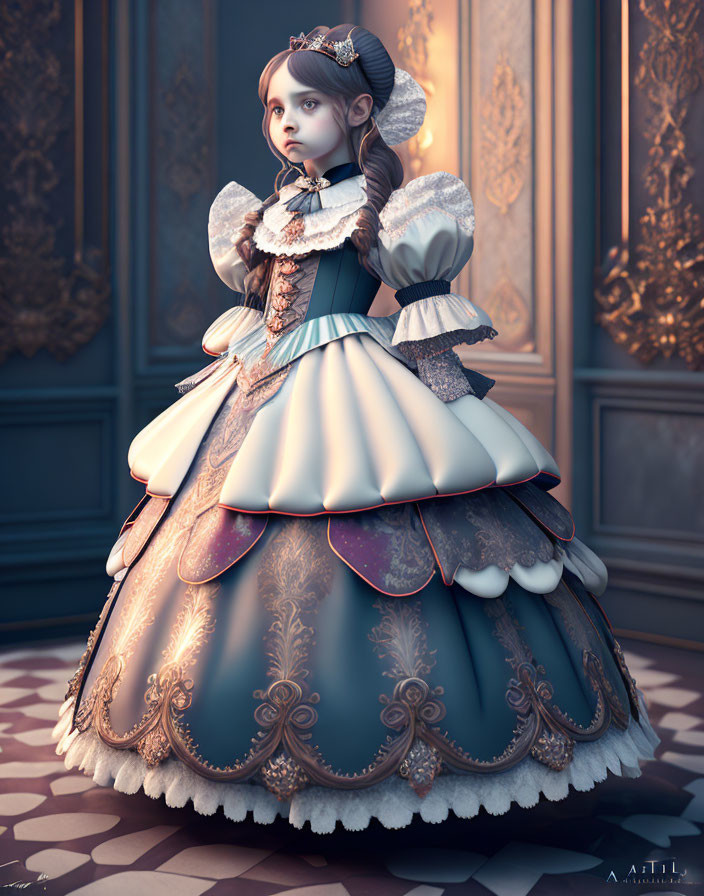 Elaborately Dressed Character in Vintage Room with Victorian-Era Aesthetic