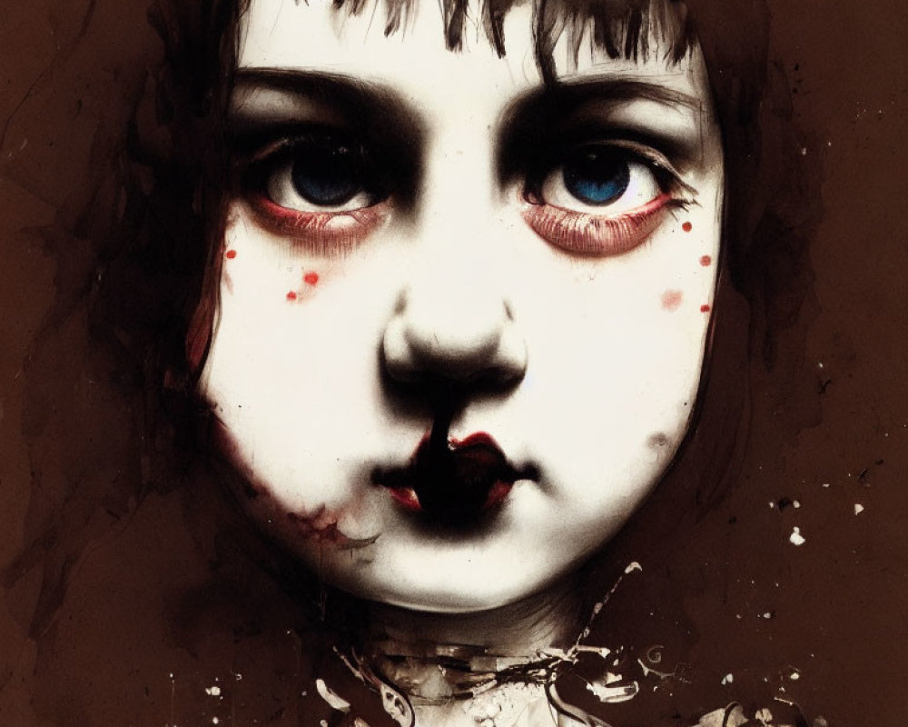 Gothic-style digital painting of a girl with piercing eyes and dark lips