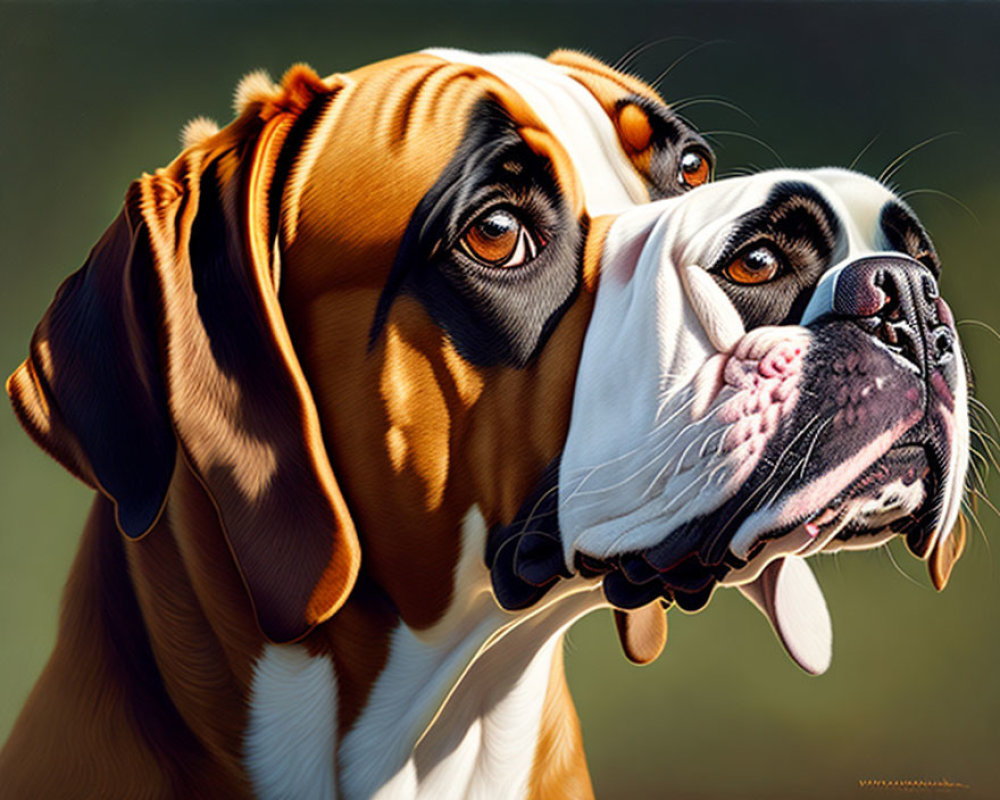 Two Dogs Portrait: Black & White, Tan & White, Floppy Ears
