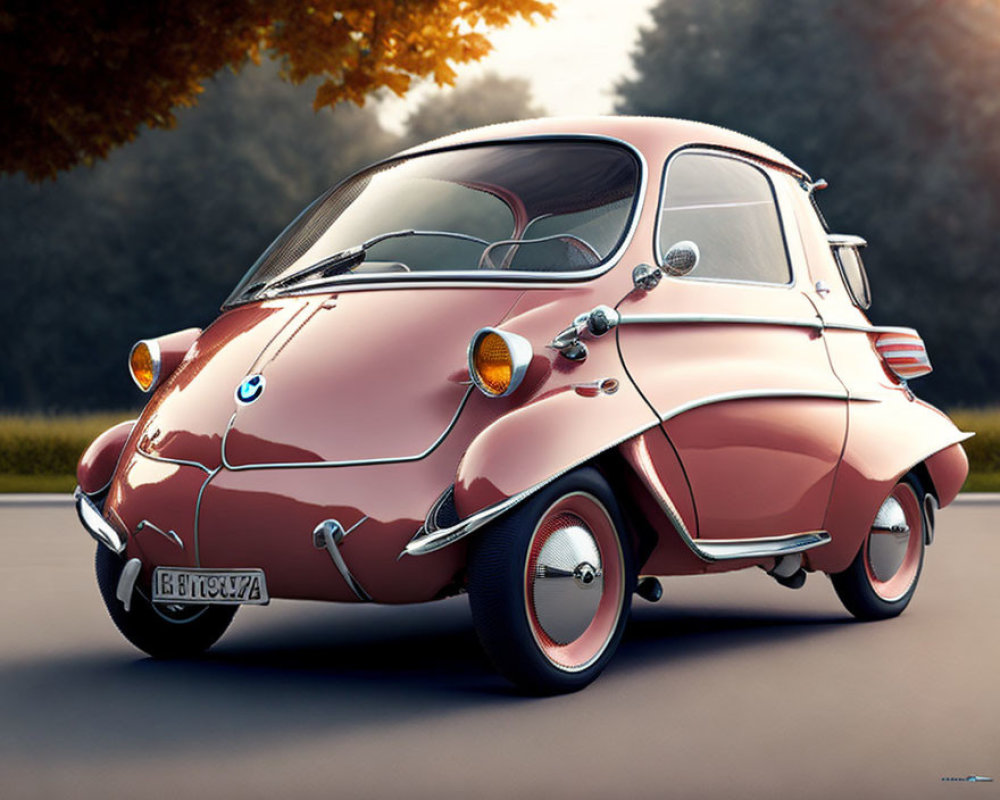 Vintage Red BMW Isetta Microcar with White-Wall Tires Outdoors