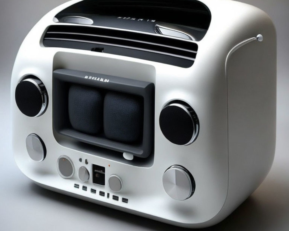 Vintage White Radio with Digital Display, Large Dials, and CD Player Slot