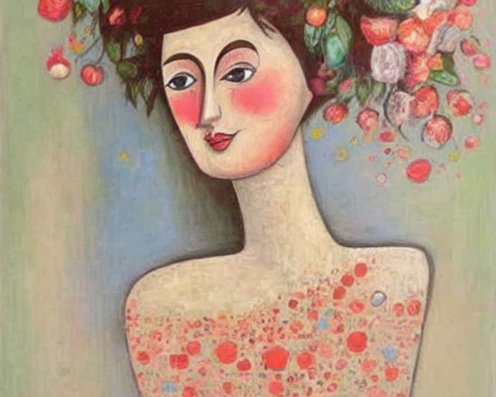 Colorful Abstract Painting: Figure with Flower Hair