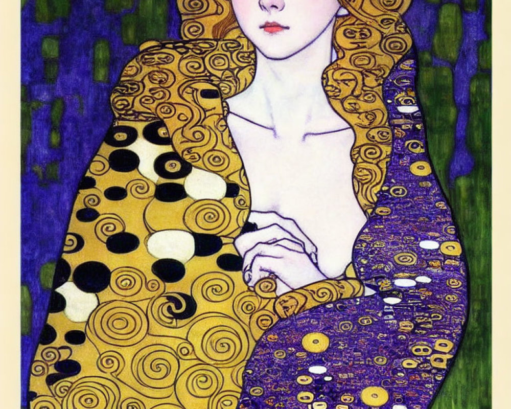 Art Nouveau style portrait of a woman in flowing golden garments