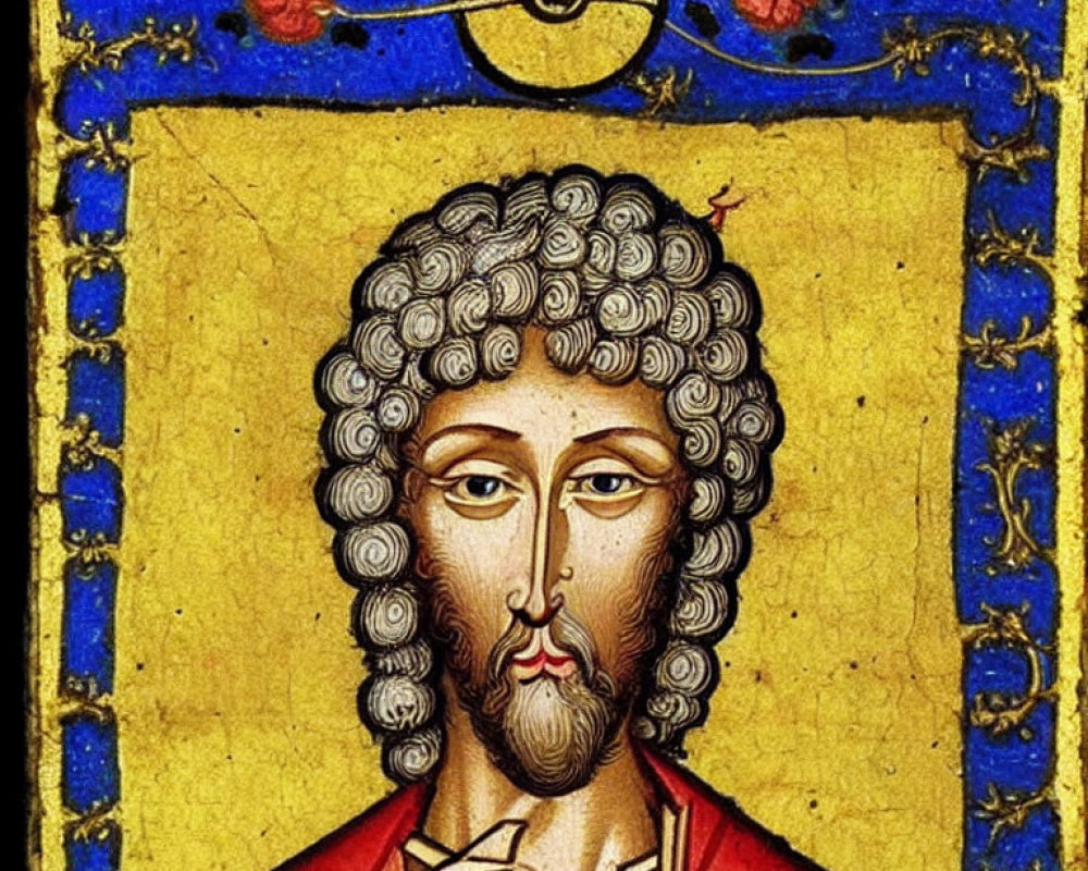 Saint with Halo Holding Cross in Byzantine Icon Style Artwork