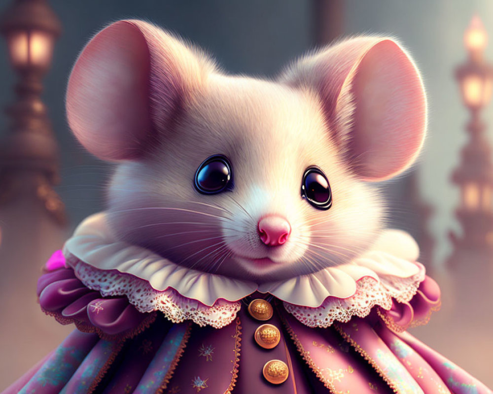 Animated Mouse in Ruffled Dress on Vintage Background