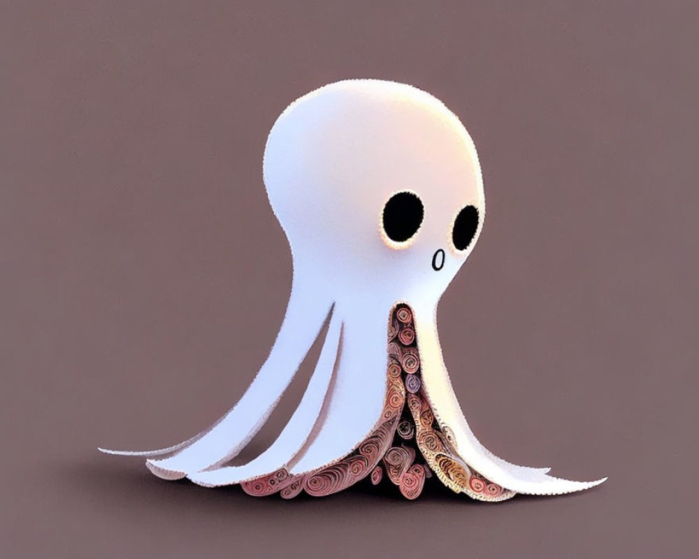 Cartoon ghost illustration with cute tentacles and intricate patterns