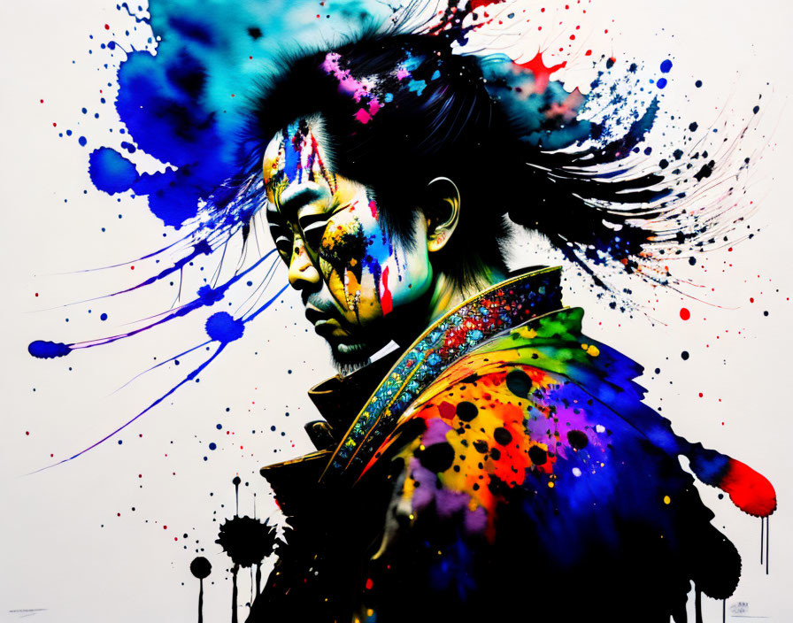 Colorful Artwork Featuring Person in Traditional-Modern Fusion