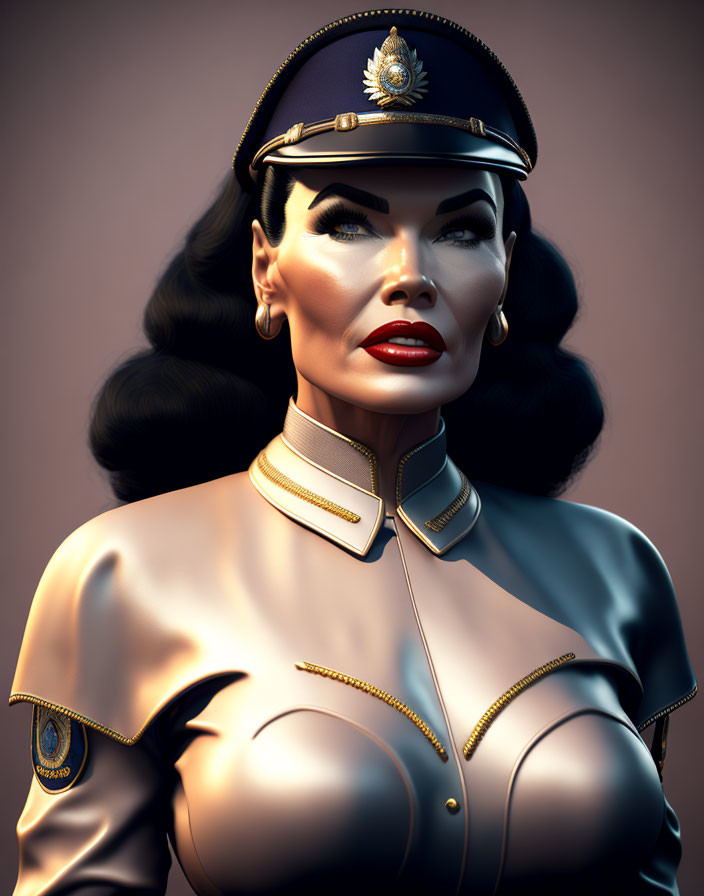 Digital artwork of a woman in military attire with cap and badge
