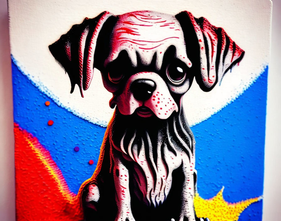 Colorful Street Art: Sad-Eyed Cartoon Dog with Droopy Ears
