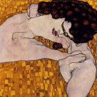 Reclined figure with dark hair on golden patterned background