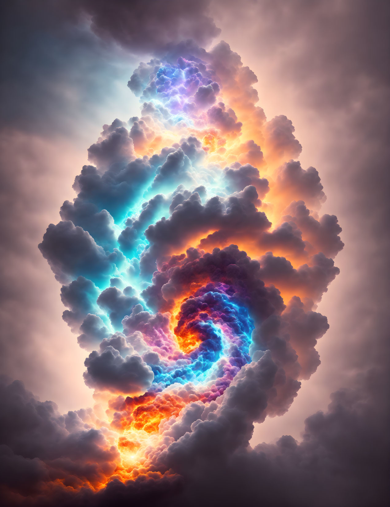 Colorful Swirling Cloud Formation Resembling Fiery Galaxy