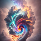 Colorful Swirling Cloud Formation Resembling Fiery Galaxy