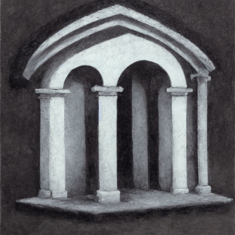 Classical architectural structure with arches and columns on textured background