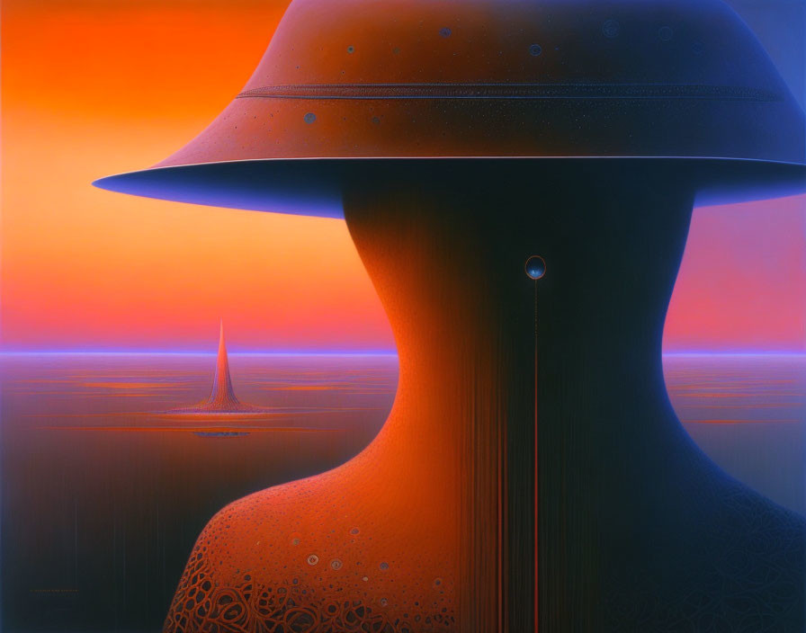 Surreal alien silhouette in colorful landscape
