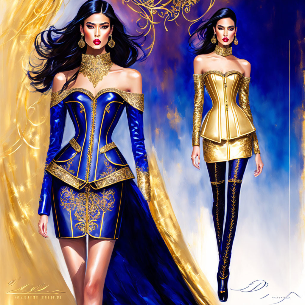 gold and blue leather dress