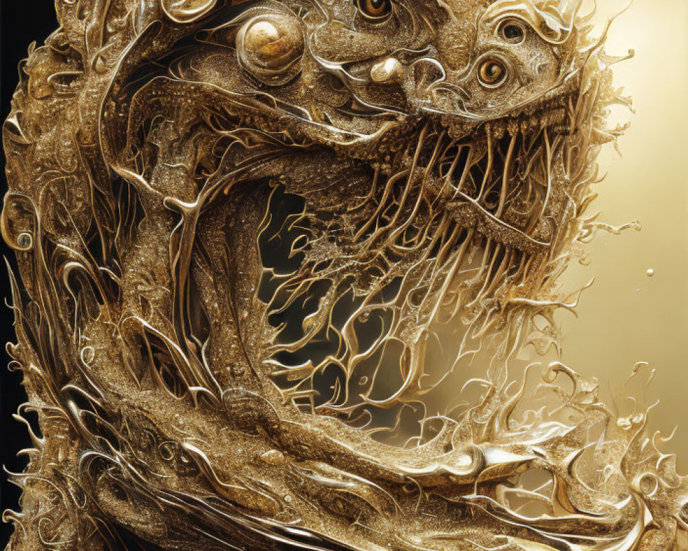 Intricate Golden Fantasy Creature with Multiple Eyes and Tendrils