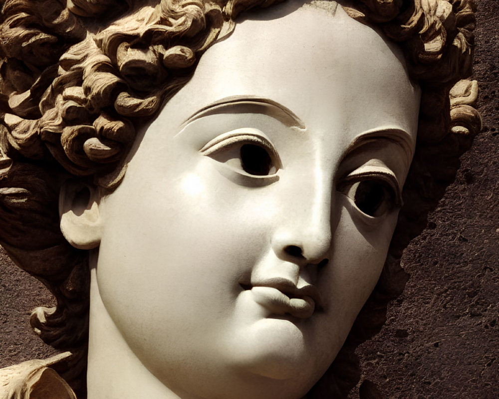 Classical Style Sculpture Bust with Detailed Hair and Serene Expression