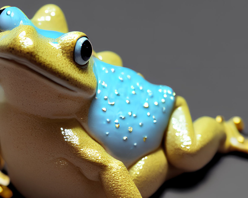 Glossy Yellow and Blue Frog with Realistic Eyes and Beaded Texture