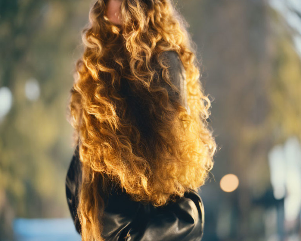 Long Curly Auburn Hair Person Outdoors in Warm Sunlight