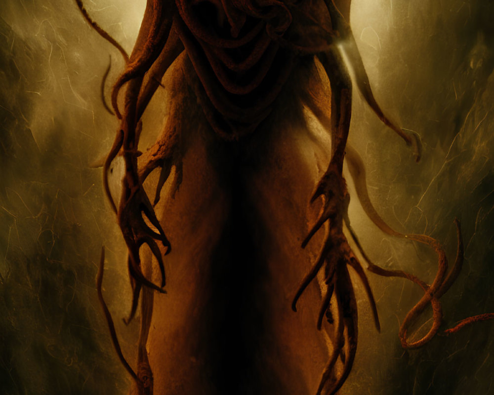 Sinister tentacled figure in dark, eerie glow
