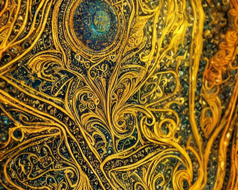 Luxurious Gold and Blue Paisley Patterns with Intricate Swirls